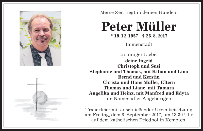  Traueranzeige für Peter Müller vom 02.09.2017 aus Allgäuer Zeitung