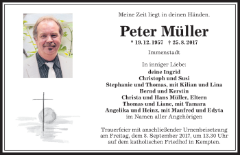 Traueranzeige von Peter Müller von Allgäuer Zeitung