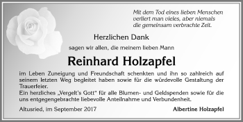 Traueranzeige von Reinhard Holzapfel von Allgäuer Zeitung,Kempten