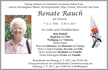 Traueranzeige von Renate Rauch von Allgäuer Zeitung, Füssen