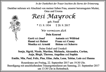 Traueranzeige von Resi Mayrock von Allgäuer Zeitung, Marktoberdorf