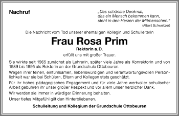 Traueranzeige von Rosa Prim von Memminger Zeitung