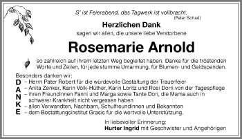 Traueranzeige von Rosemarie Arnold von Memminger Zeitung