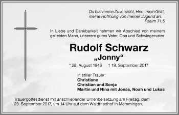 Traueranzeige von Rudolf Schwarz von Memminger Zeitung