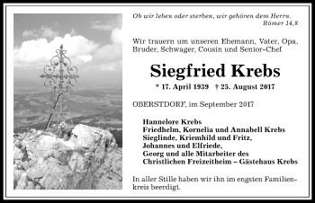 Traueranzeige von Siegfried Krebs von Allgäuer Anzeigeblatt