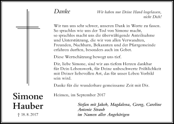 Traueranzeige von Simone Hauber von Der Westallgäuer