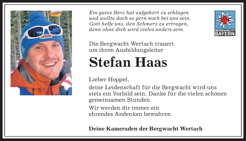  Traueranzeige für Stefan Haas vom 08.09.2017 aus Allgäuer Zeitung, Gesamtausgabe