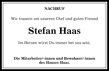Traueranzeige von Stefan Haas von Allgäuer Zeitung