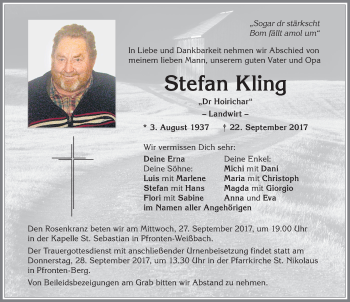 Traueranzeige von Stefan Kling von Allgäuer Zeitung, Füssen