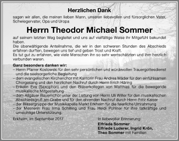 Traueranzeige von Theodor Michael Sommer von Memminger Zeitung
