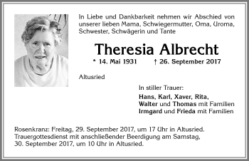 Traueranzeige von Theresia Albrecht von Allgäuer Zeitung,Kempten