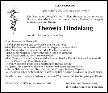 Traueranzeige von Theresia Hindelang von Allgäuer Anzeigeblatt