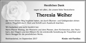 Traueranzeige von Theresia Weiher von Allgäuer Zeitung, Marktoberdorf