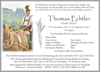 Traueranzeige von Thomas Echtler von Allgäuer Zeitung, Füssen