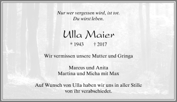 Traueranzeige von Ulla Maier von Allgäuer Zeitung, Füssen