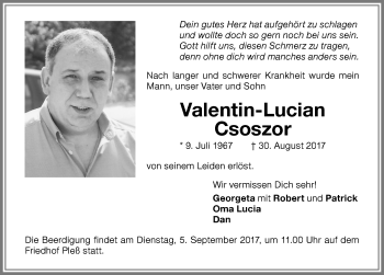 Traueranzeige von Valentin-Lucian Csoszor von Memminger Zeitung