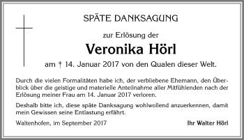 Traueranzeige von Veronika Hörl von Allgäuer Zeitung,Kempten