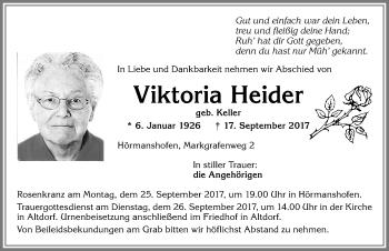 Traueranzeige von Viktoria Heider von Allgäuer Zeitung, Marktoberdorf