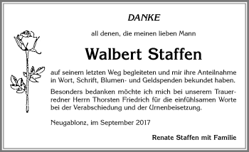 Traueranzeige von Walbert Staffen von Allgäuer Zeitung, Kaufbeuren/Buchloe