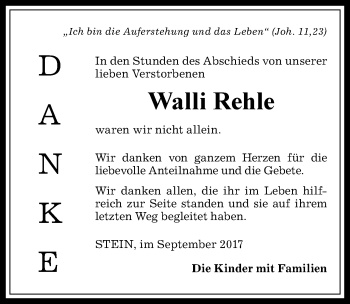 Traueranzeige von Walli Rehle von Allgäuer Anzeigeblatt