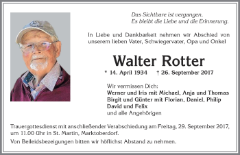 Traueranzeige von Walter Rotter von Allgäuer Zeitung, Marktoberdorf