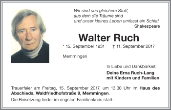 Traueranzeige von Walter Ruch von Memminger Zeitung