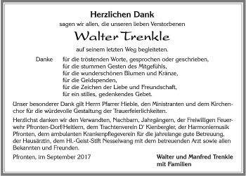 Traueranzeige von Walter Trenkle von Allgäuer Zeitung, Füssen