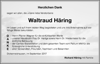 Traueranzeige von Waltraud Häring von Memminger Zeitung