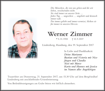 Traueranzeige von Werner Zimmer von Der Westallgäuer