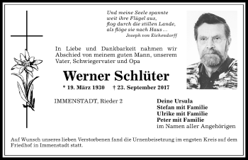 Traueranzeige von Werner Schlüter  von Allgäuer Anzeigeblatt