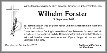 Traueranzeige von Wilhelm Forster von Allgäuer Zeitung, Kaufbeuren/Buchloe