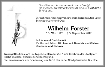Traueranzeige von Wilhelm Forster von Allgäuer Zeitung, Kaufbeuren/Buchloe