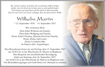 Traueranzeige von Wilhelm Martin von Allgäuer Zeitung, Füssen