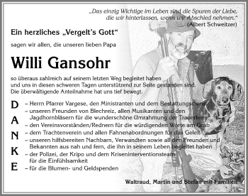 Traueranzeige von Willi Gansohr von Allgäuer Zeitung, Marktoberdorf
