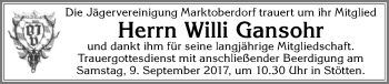 Traueranzeige von Willi Gansohr von Allgäuer Zeitung, Marktoberdorf
