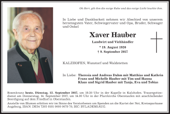 Traueranzeige von Xaver Hauber von Allgäuer Zeitung