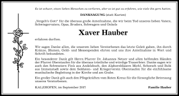 Traueranzeige von Xaver Hauber von Allgäuer Zeitung