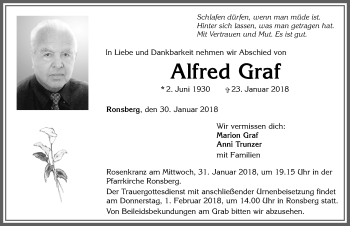 Traueranzeige von Alfred Graf von Allgäuer Zeitung, Marktoberdorf