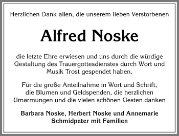 Traueranzeige von Alfred Noske von Allgäuer Zeitung, Marktoberdorf