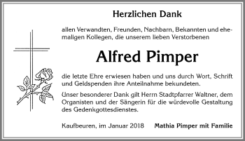 Traueranzeige von Alfred Pimper von Allgäuer Zeitung, Kaufbeuren/Buchloe