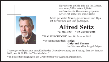 Traueranzeige von Alfred Seitz von Allgäuer Anzeigeblatt