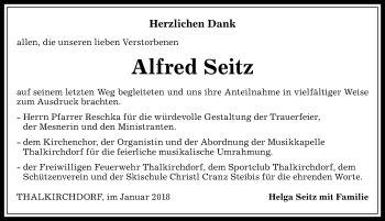 Traueranzeige von Alfred Seitz von Allgäuer Anzeigeblatt