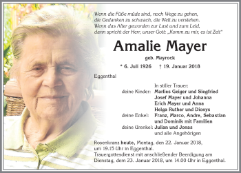 Traueranzeige von Amalie Mayer von Allgäuer Zeitung