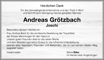 Traueranzeige von Andreas Grötzbach von Allgäuer Zeitung