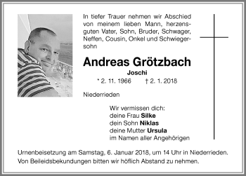 Traueranzeige von Andreas Grötzbach von Allgäuer Zeitung