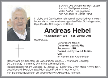 Traueranzeige von Andreas Hebel von Memminger Zeitung