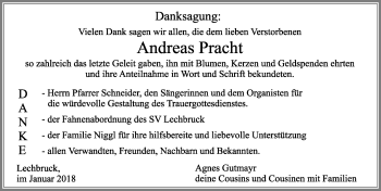 Traueranzeige von Andreas Pracht von Allgäuer Zeitung