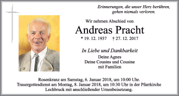 Traueranzeige von Andreas Pracht von Allgäuer Zeitung