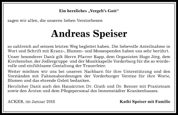 Traueranzeige von Andreas Speiser von Allgäuer Anzeigeblatt