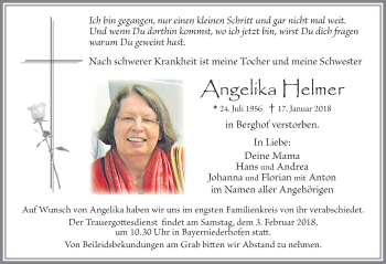 Traueranzeige von Angelika Helmer von Allgäuer Zeitung, Füssen